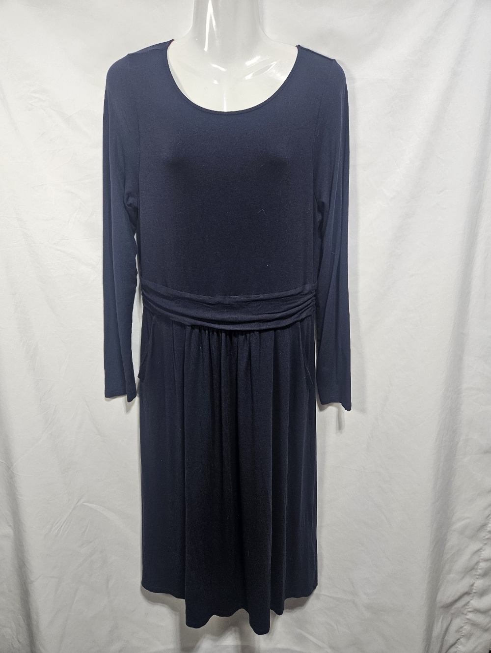 Boden Navy Blue Long Sleeve Knit Dress Empire Waist Stretch Size US 10
